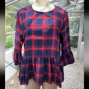 Bell Ruffle sleeve Buffalo plaid Top Sz L